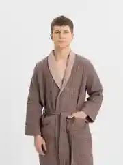Коричневый халат мужской вафельный