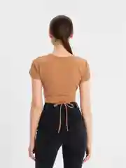 Укороченная футболка, с завязками на талии, бежевая