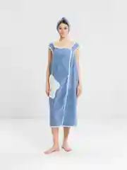 Голубой халат махровый с чалмой, банный набор