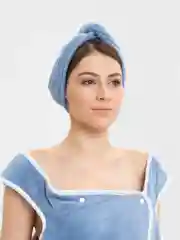 Бежевый халат махровый с чалмой, банный набор