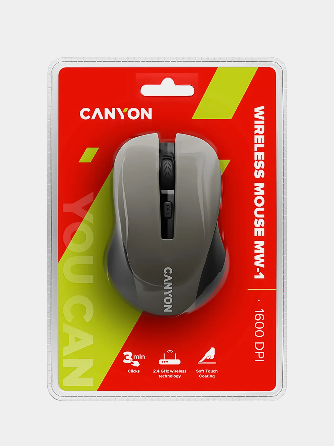Серый беспроводная мышь Canyon MW-1, SoftTouch, 800/1000/1200 DPI