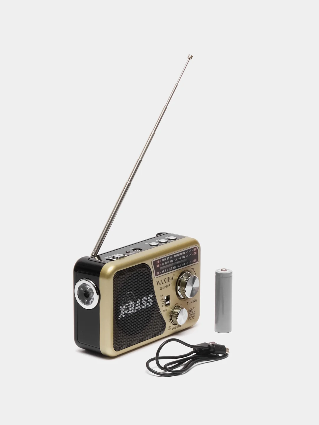Золотой радио с фонарем 521 и mp3-плеером, AM/FM, USB, SD