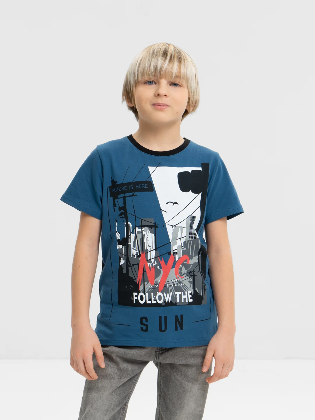 Синий футболка для мальчика, подростковая. Bonito kids