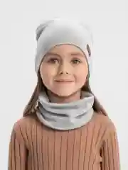 Серый меланж шапка детская, со снудом, хлопок, осень