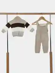 Бежевый вязаный костюм-полукомбинезон с кофточкой и шапочкой для новорожденных, 3-7 мес