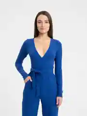 Синий костюм женский лапша, на запах, двойка SHARMIN