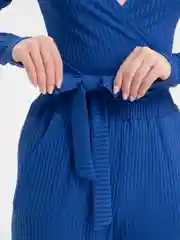 Синий костюм женский лапша, на запах, двойка SHARMIN