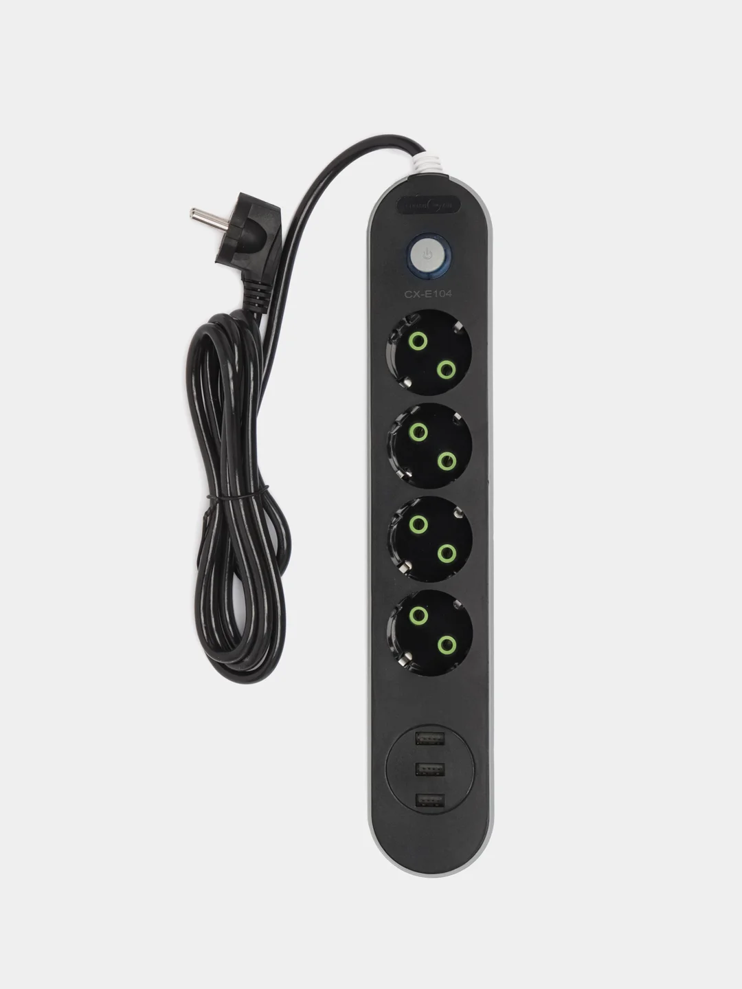Черный сетевой фильтр с USB 4 розетки и 3 USB CX-E104 1.6 м, удлинитель электрический