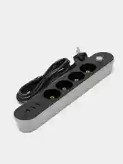 Черный сетевой фильтр с USB 4 розетки и 3 USB CX-E104 1.6 м, удлинитель электрический