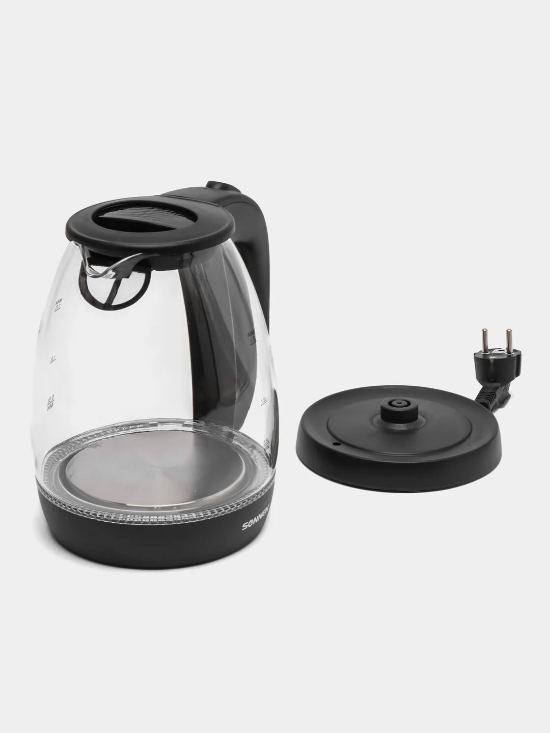Чайник SONNEN KT-1786, 1,7л, 2200Вт, закрытый нагревательный элемент, стекло, 453422