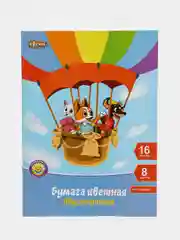 Бумага цветная №1School Шустрики (А4, 16 листов, 8 цветов, мелованная, двусторонняя)