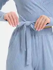 Голубой костюм женский лапша, на запах, двойка SHARMIN