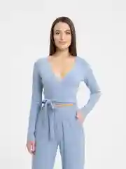 Голубой костюм женский лапша, на запах, двойка SHARMIN