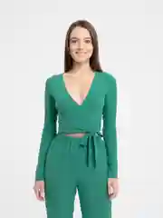 Голубой костюм женский лапша, на запах, двойка SHARMIN