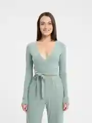 Мятный костюм женский лапша, на запах, двойка SHARMIN