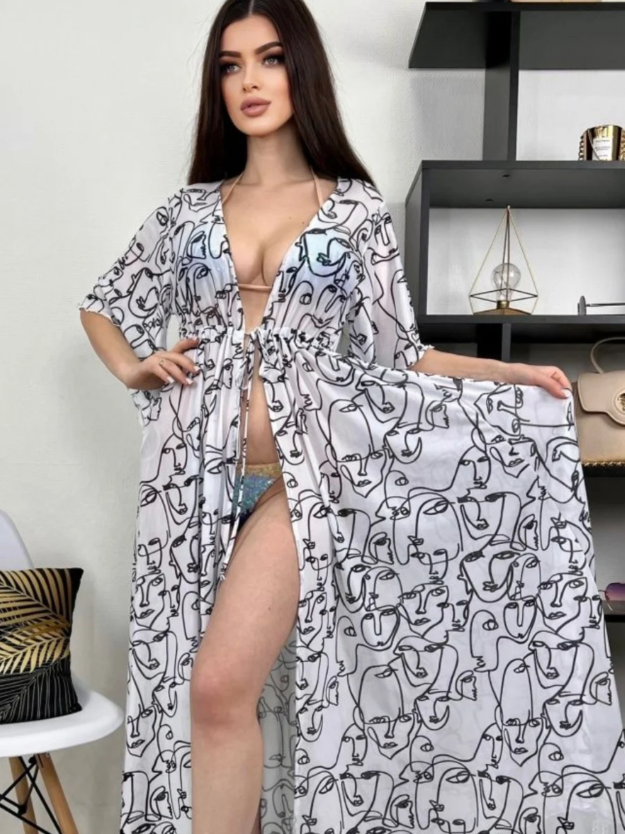 Белый пляжное платье парео женское