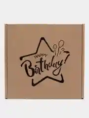 Бежевый картонная коробка "Happy Birthday",  16х16х6см, микрогофрокартон T24Е