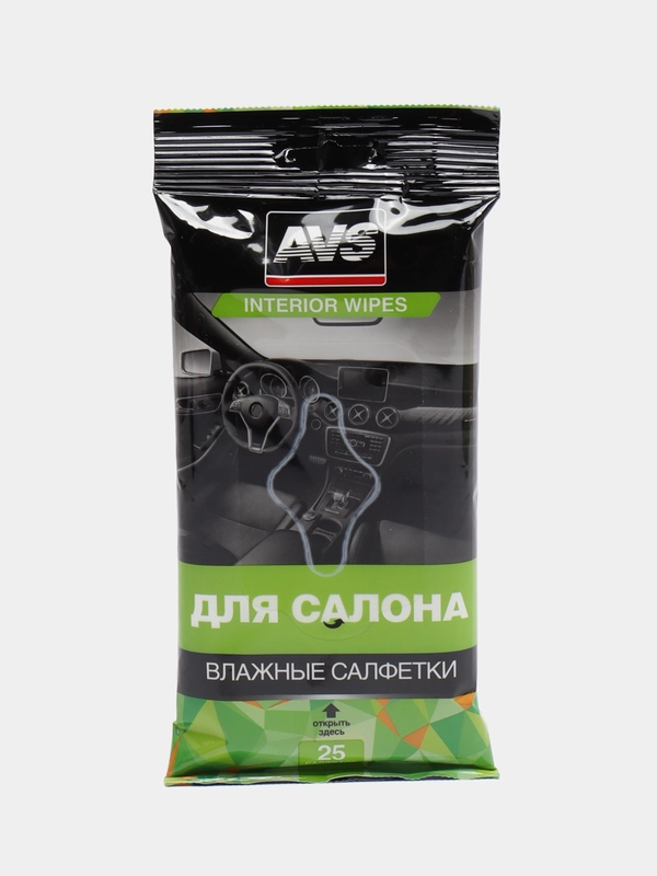 Влажные автомобильные салфетки AVS, для салона, 25 штук