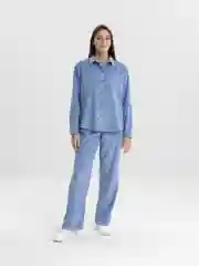 Голубой костюм женский спортивный вельветовый, рубашка и брюки SHARMIN