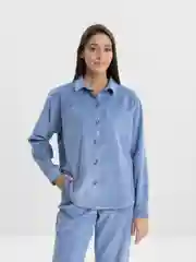 Голубой костюм женский спортивный вельветовый, рубашка и брюки SHARMIN
