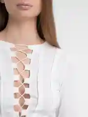 Белый топ на завязках  с рукавами, лонгслив на шнуровке спереди SHARMIN