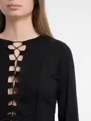 Белый топ на завязках  с рукавами, лонгслив на шнуровке спереди SHARMIN