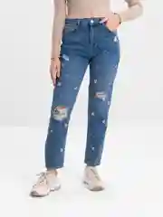 Джинсы QP Store, с дырками и камнями