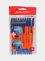 Ручки шариковые BRAUBERG "ULTRA ORANGE", СИНИЕ, НАБОР 10 штук, корпус оранжевый,узел 0,7мм