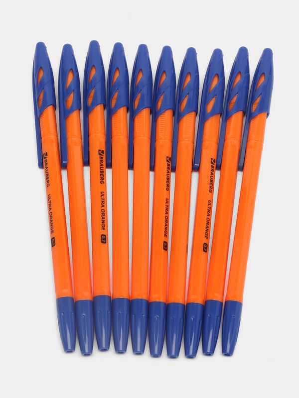 Ручки шариковые BRAUBERG "ULTRA ORANGE", СИНИЕ, НАБОР 10 штук, корпус оранжевый,узел 0,7мм