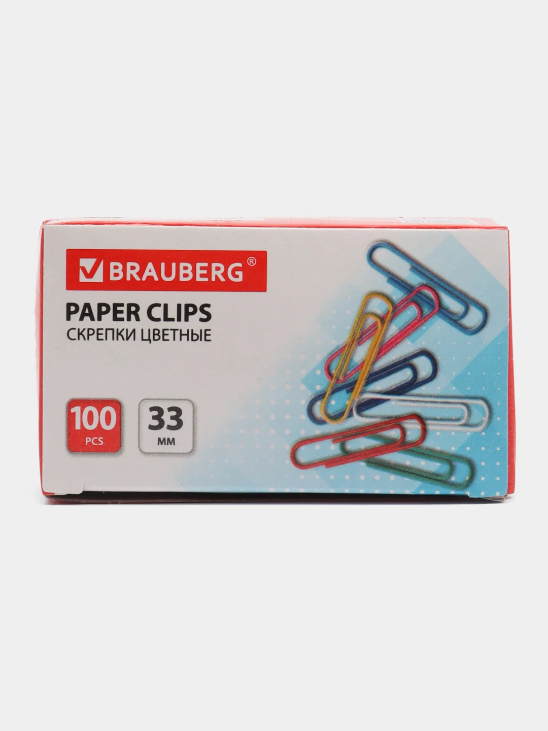 Скрепки BRAUBERG, 33 мм, цветные, 100 шт., в картонной коробке, 270444