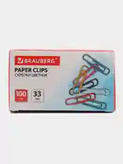 Скрепки BRAUBERG, 33 мм, цветные, 100 шт., в картонной коробке, 270444