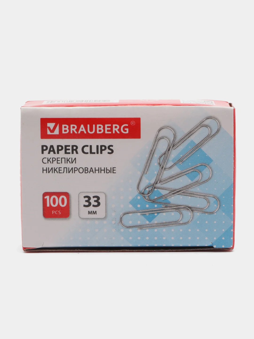 Скрепки BRAUBERG, 33 мм, никелированные, 100 шт., в картонной коробке, 270443