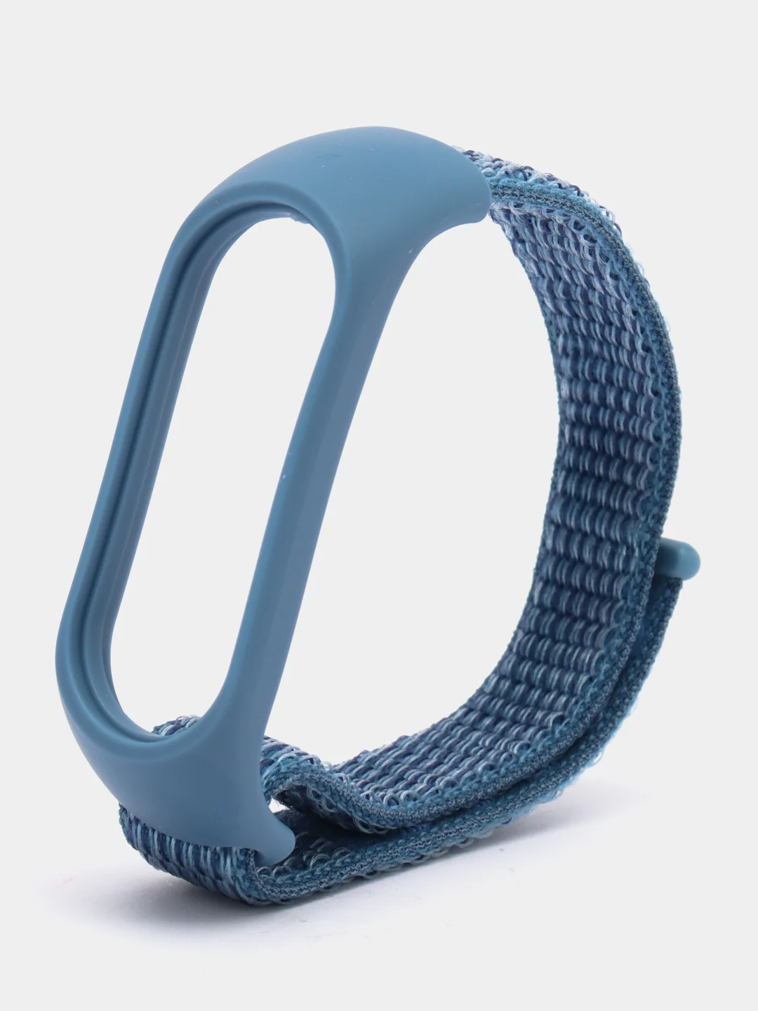 Голубой ремешок на липучке для Xiaomi Mi Band 3, 4, 5, 6, 7 Сяоми Ми Банд, тканевый, нейлоновый