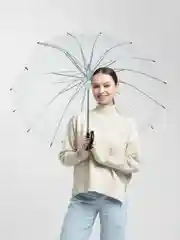 Черный зонт-трость "Прозрачный", диаметр купола - 120 см, 8 спиц