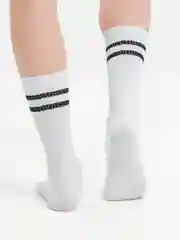 Носки женские, белые, высокие, в полоску