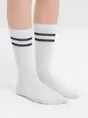 Носки женские, белые, высокие, в полоску