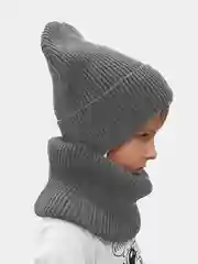 Серебряный шапка и снуд для мальчика, на флисе