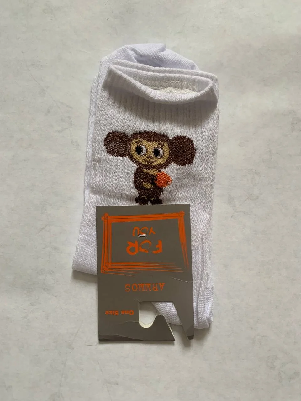 Коричневый носки с принтами "Чебурашка" ,"Мишка" ,"Доллар", One size