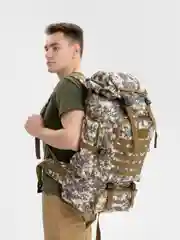 Приглушённый хаки рюкзак спортивно-походный, тактический, 80 л