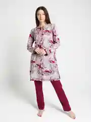 Розовый туника женская домашняя из хлопка, мусульманское платье, рубашка, удлиненное, трикотажное