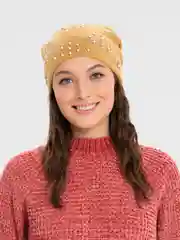 Горчичный шапка женская  с флисовой подкладкой "Дождь"