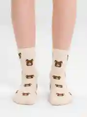 Бежевый носки с мишками, женские