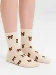 Бежевый носки с мишками, женские