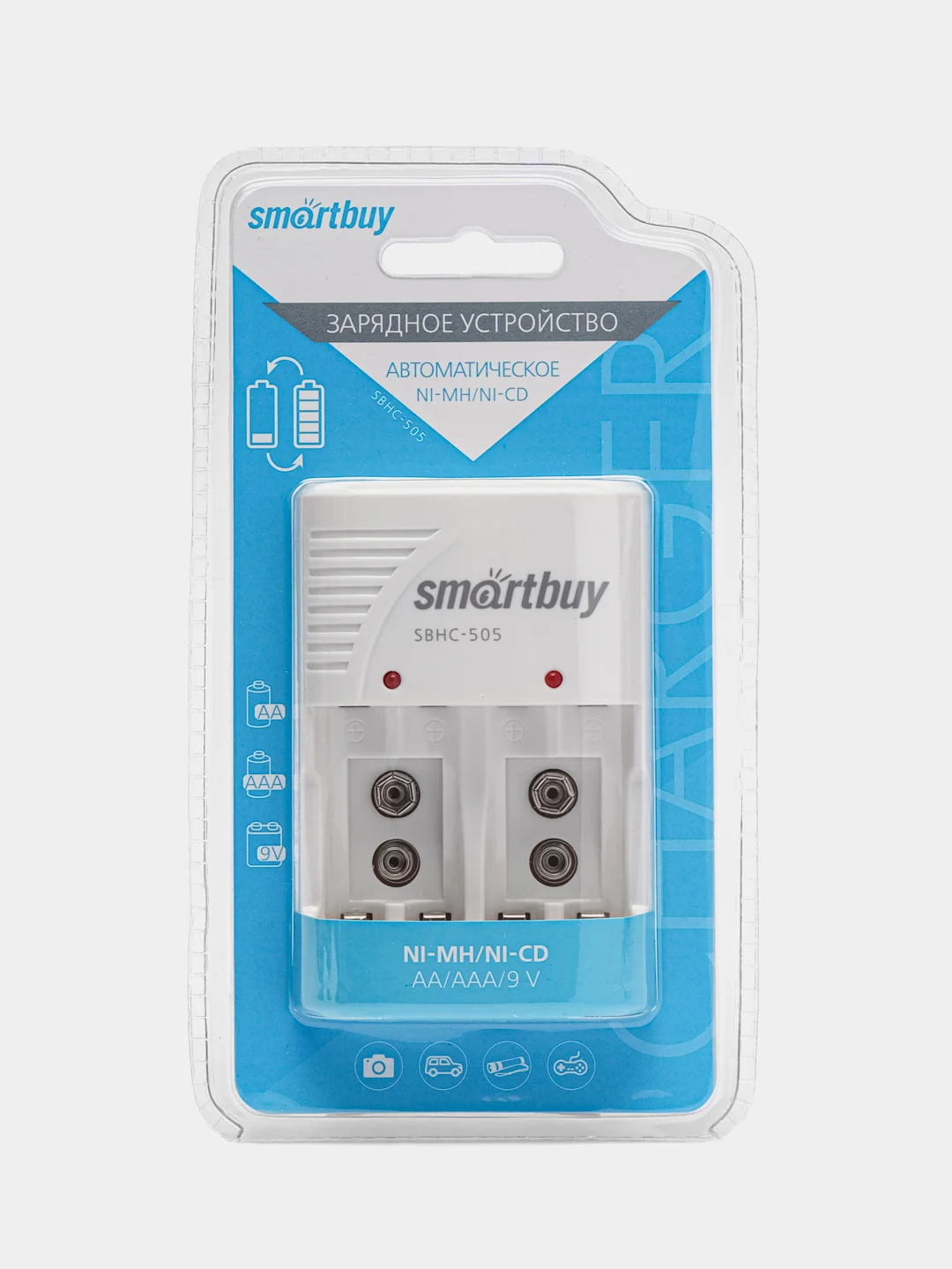 Зарядное устройство для аккумуляторных батареек АА, ААА, 9V крона, Smartbuy SBHC-505