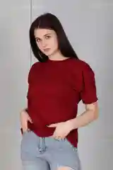 Бордовый футболка женская оверсайз Хоум Стайл, 2095Ф