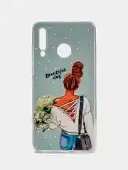 Тёмно-серый чехол на Huawei P30 Lite/Honor 20S/20 Lite 2020 / Хонор 20 Lite прозрачный, с рисунком
