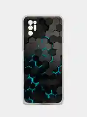 Бирюзовый силиконовый чехол на Tecno Pova 2 / Текно Пова 2 прозрачный, с рисунком, защита камеры