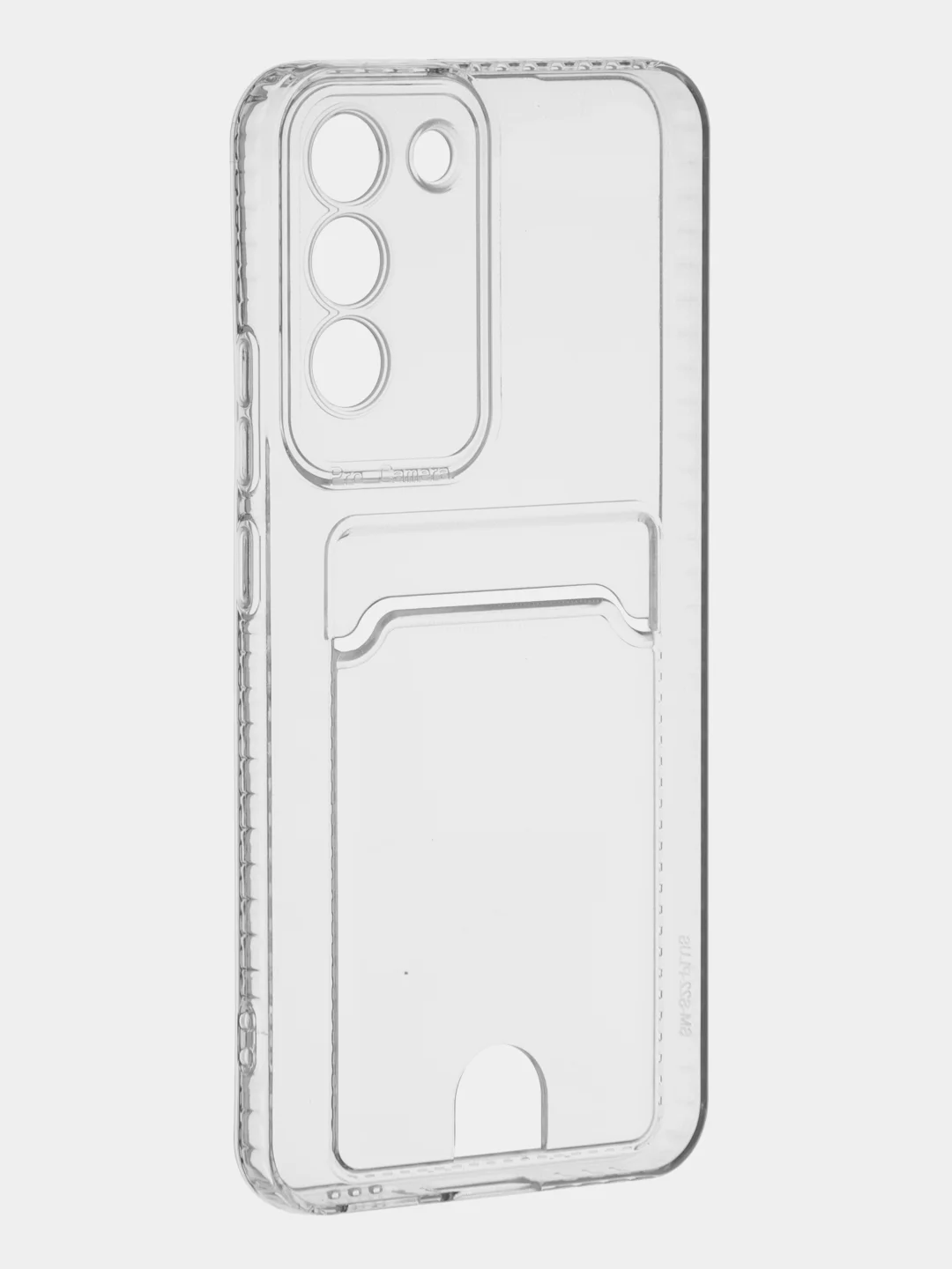 Прозрачный чехол для Samsung Galaxy S22+ силиконовый BROSCORP с кармашком и защитой камер, картхолдер