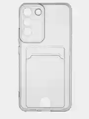 Прозрачный чехол для Samsung Galaxy S22+ силиконовый BROSCORP с кармашком и защитой камер, картхолдер
