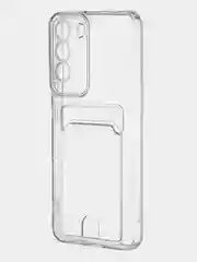 Прозрачный чехол для Samsung Galaxy S22+ силиконовый BROSCORP с кармашком и защитой камер, картхолдер